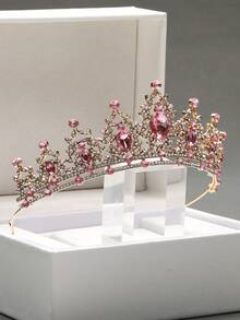1個時尚精美的合金粉紅色皇冠髮飾,適合女性婚禮派對 - 粉色 - 查看 2