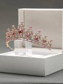 1個時尚精美的合金粉紅色皇冠髮飾,適合女性婚禮派對 - 粉色 - 查看 3