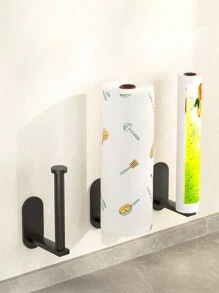 1個黑色廚房短型紙巾架,可掛牆的浴室廁所紙巾架,壁櫥下的廚房紙張收納架,適用於廚房、餐廳、水槽、浴室,是家用廚房用品之一。