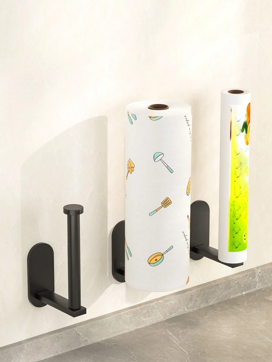 1個黑色廚房短型紙巾架,可掛牆的浴室廁所紙巾架,壁櫥下的廚房紙張收納架,適用於廚房、餐廳、水槽、浴室,是家用廚房用品之一。