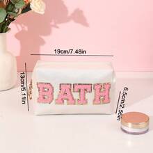 時尚沐浴字母印花盥洗包學院風女化妝包,防水 Pu 材質,化妝收納袋護膚品收納袋,女性女孩可愛美學時尚禮物,化妝袋 - 金色 - 查看 3
