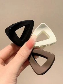 3 件套女士迷你三角形塑料发夹套装，黑色、白色和咖啡色可选，时尚百搭，适合日常使用，洗脸、沐浴、化妆和服装搭配，可用作发饰头饰。休闲发夹、发夹、发夹、发夹、发夹、秋冬发饰，适合女士度假装扮 - 彩色 - 查看 1