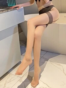 1pc Sexy Color Block Sheer Crotchless Tights - Multicolor - View 4