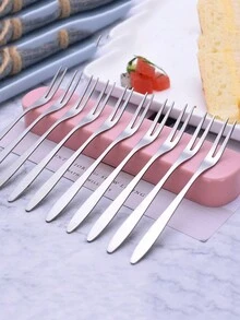 1pc Stainless Steel Fruit Fork Set Creative Cake Fork Dessert Fork Fruit Fork - Silver - View 3