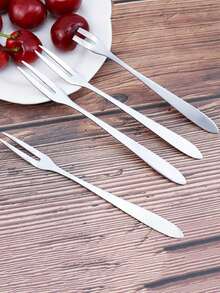 1pc Stainless Steel Fruit Fork Set Creative Cake Fork Dessert Fork Fruit Fork - Silver - View 2
