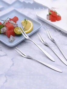 1pc Stainless Steel Fruit Fork Set Creative Cake Fork Dessert Fork Fruit Fork - Silver - View 1
