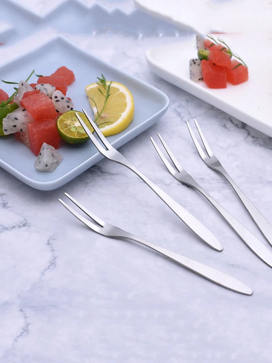 1pc Stainless Steel Fruit Fork Set Creative Cake Fork Dessert Fork Fruit Fork - Silver - View 1