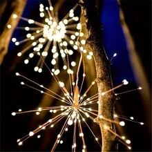 150LED/90LEDStarburst String Lights Christmas Festival Decor Indoor Outdoor Decoration Light DIY Fireworks Lamp Exploding Lighting Wedding Bar Xmas Star Ball Remote Control Copper Battery Light - Yellow - View 2
