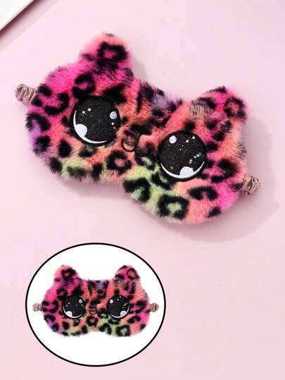 1pc Random Colored Gradient Polyester Plush Cute Elastic Sleeping Mask For Girls