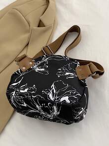 时尚涂鸦印花斜挎包，时尚尼龙单肩包，女士休闲手提包和钱包