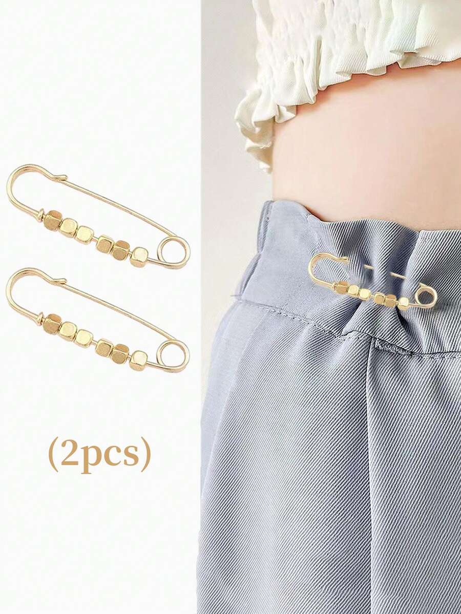 2pcs Adjustable Waist Pin For Jeans, Dresses, Etc., Can Also Be Used As Brooch - Gold - View 1