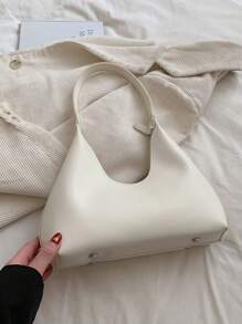 复古简约法式新月腋下包，时尚优雅百搭单肩斜挎法棍包女士手提包 - 白色 - 查看 3