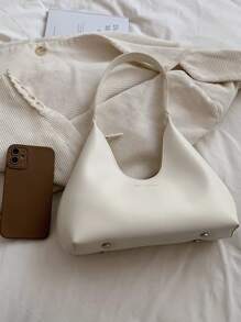复古简约法式新月腋下包，时尚优雅百搭单肩斜挎法棍包女士手提包 - 白色 - 查看 4