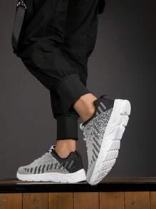 2024 Mới Bốn mùa Dệt kim Lưới Đơn giản Khối màu Lace-up Thiết kế Thoáng khí Nhẹ Giày Chạy bộ Cho nam giới Giải trí Giày dép Giày thể thao Giày đi bộ Đường bộ Giày dép - Màu Xám nhạt - Xem 1