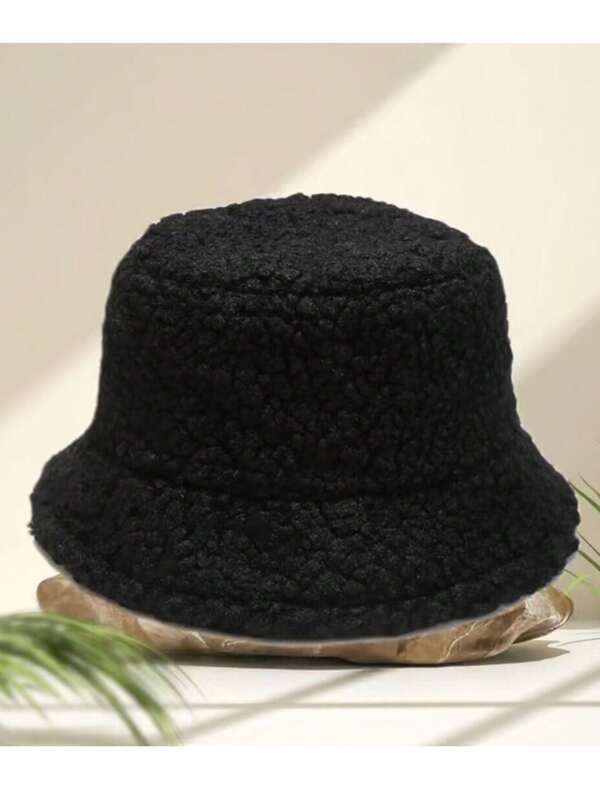 1pc Autumn/Winter Fluffy Bucket Hat For Women, Solid Color Japanese Style Cute Small Brim Warm Plush Couple Bucket Hat