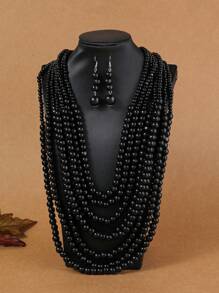 3入組層疊夸張復古風手工重度編織木珠耳環,適合波西米亞、歐洲、非洲和韓國風格的聚會、假期和聚會 - 黑色 - 查看 2