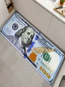 1pc Creative 100 Dollar Bill Rug, 100 Dollar Bill Rug With Non-Slip Backing, Bedroom Rug, Runner Rug For Kitchen Hallway Laundry, 100$ Rug, Money Rug, Water Absorption Money Printed Runner ,Room Decor