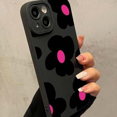 苹果单件装黑色红花全覆盖镜头防震保护壳，兼容 16、15、14、13、12、11 Pro Max，防水防摔防刮。