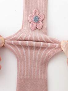 1 Pieza Chica Suave Y Cómodo Color Sólido Floral Medias - Rosa vieja - Ver 3