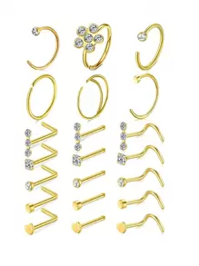 21 Pcs Nose Rings Hoop for Women Nose Piercings Jewelry Nose Stud L Shape Nose Screw Hypoallergenic Nostril Stainless Steel Nose Rings Studs for Men - mixed style - View 14