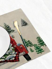 4入組聖誕陶瓷墊，桌面裝飾墊，杯墊套裝，聖誕節桌面裝飾，仿亞麻聖誕樹、雪人、聖誕老公公印花墊，尺寸16.5*12.5英寸 - 彩色 - 查看 5