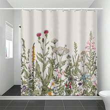 Cortina De Ducha Estampada Con Planta, Patrón De Flores, Divisor Impermeable Para Baño, Cortina Divisoria Para Inodoro, 1 Ud. - Multicolor - Ver 4