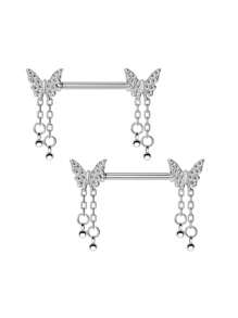 2 piezas Anillos para el pezón de 14G para mujeres, set de anillos para el pezón con barra de 16mm de acero quirúrgico con corazón de circonita y mariposa, joyería de piercing corporal lindo para San Valentín, Mamá, Madre, Día de la Madre, regalo
