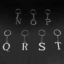 1pc Creative Big Sized English Letter Keychain, Fashionable Memorial Gift Keyring Alphabet Pendant With Personalized Name - Silver - View 5