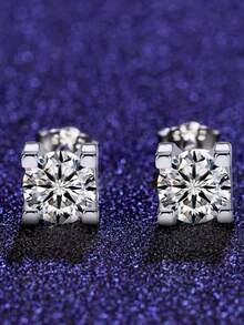 1 對 S925 純銀牛角元素 5a 立方氧化鋯男士四爪耳釘,別緻配飾,適合約會、婚禮、女朋友、媽媽、生日等。
