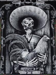 Black And White Charro Rooster Skull T-Shirt - 黑色 - 查看 2