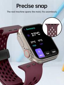Magnetic Silicone Watch Band With Holes, Compatible With Apple Smart Watch - Burgundy - View 4