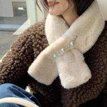 1 Miếng Màu be Trân châu Dây chuyền Khăn quàng cổ - Màu be - Xem 3