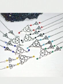 1pc Gothic Irish Knots Necklace, Crystal Magic Wizard Rune Pagan Jewelry - Black - View 2