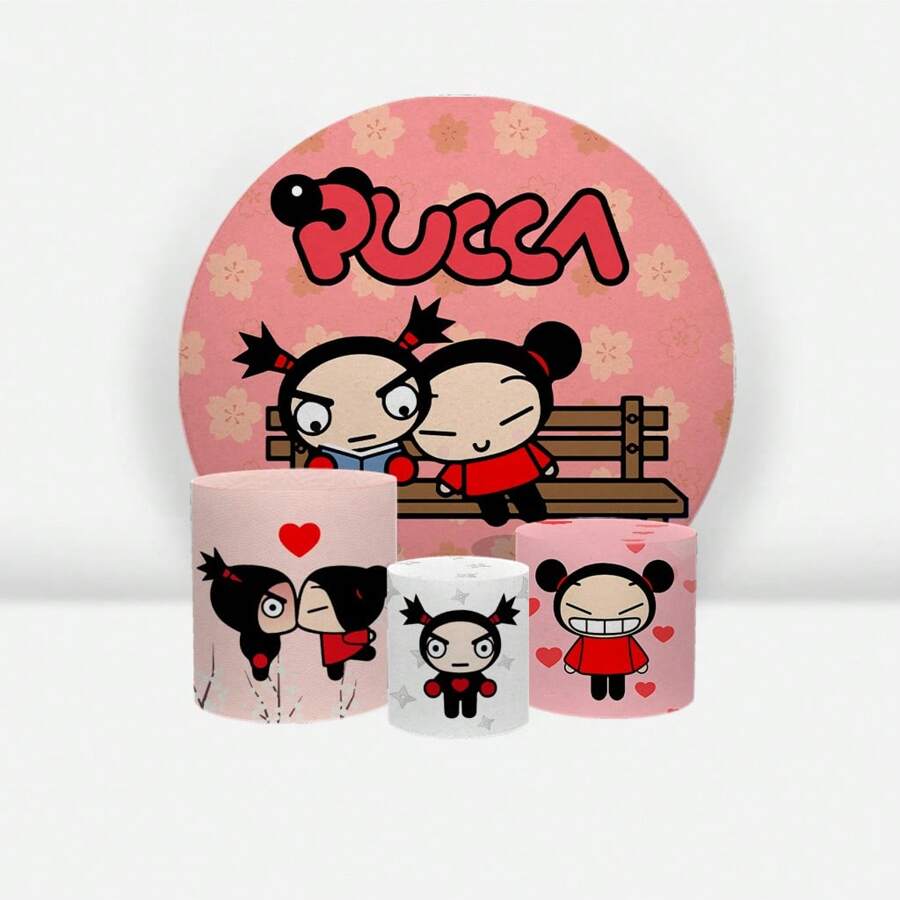 Painel De Festa 1,50 x1,50 + Trio de Capa Cilindro Padrão Diversos Temas - Pucca REF2216LUC - Visão 1