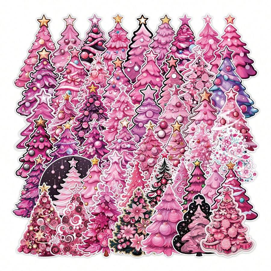 50 cái Màu hồng Cây thông noel Hình dán Đối với Tủ , Cửa sổ , Trang trí tường , Không thấm nước Creative Sổ lưu niệm Hình dán - Hồng - Xem 1