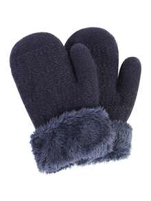 1 双儿童冬季针织手套，适合男孩和女孩的保暖户外滑雪手套