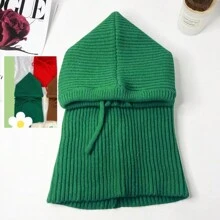 1件女士圣诞绿色抽绳仿领拉法帽，户外滑雪保暖针织面颈防护连帽斗篷，适合冬季防寒，颜色和款式随机发货，作为圣诞礼物 - 綠色 - 查看 9