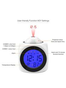 Un nuevo reloj proyector multifuncional, reloj despertador de proyección de luz LED con alarma de voz. - Blanco - Ver 2
