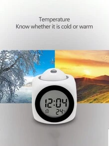 Un nuevo reloj proyector multifuncional, reloj despertador de proyección de luz LED con alarma de voz. - Blanco - Ver 4