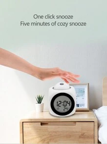 Un nuevo reloj proyector multifuncional, reloj despertador de proyección de luz LED con alarma de voz. - Blanco - Ver 5