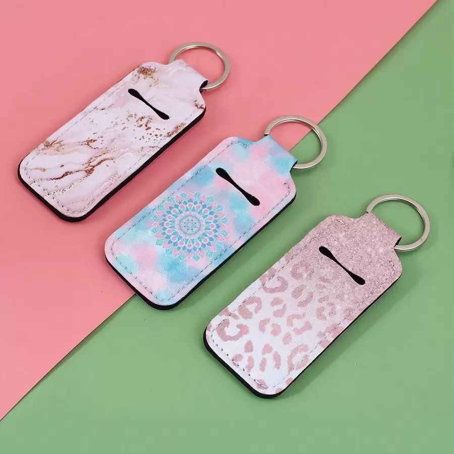 3 件装唇膏套钥匙扣夹式唇膏套钥匙扣紧密编织弹性唇膏钥匙扣套 - 粉色 - 查看 1