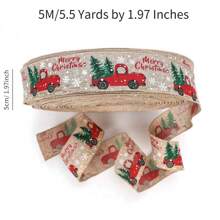 5M 复古卡车带树形有线丝带圣诞快乐印花丝带用于圣诞树装饰和蝴蝶结工艺 5.5 码 x 2 英寸，万圣节，万圣节装饰