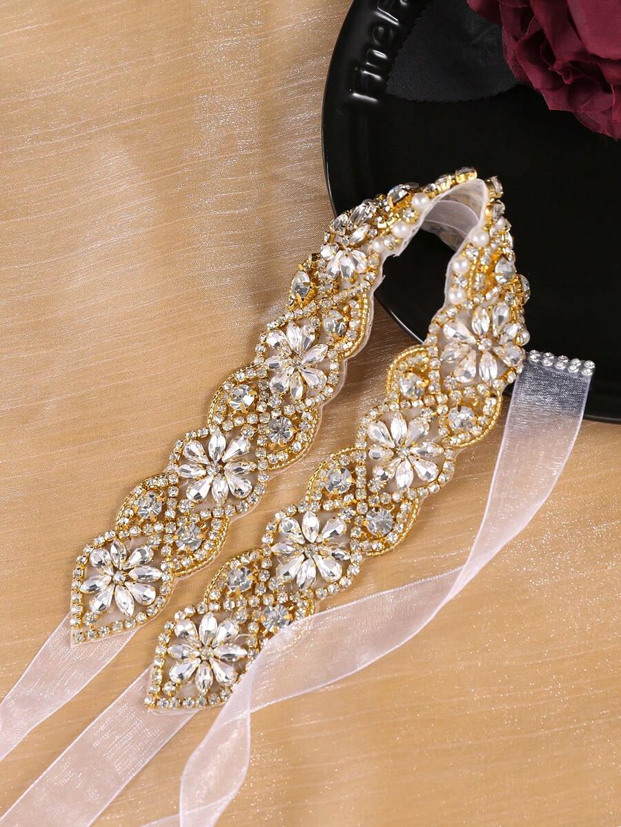 1條手工水晶鑲嵌婚禮腰帶,簡約婚禮/派對/晚會新娘腰帶