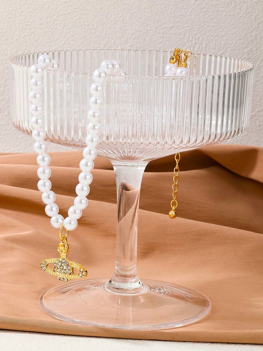 1pc Pearl Planet Pendant Necklace - Yellow Gold - View 1