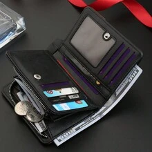 Men's Short Style High Capacity Wallet With Multi-card Slots, Zipper Closure, And Popular Dollar Clip - Blue - View 3