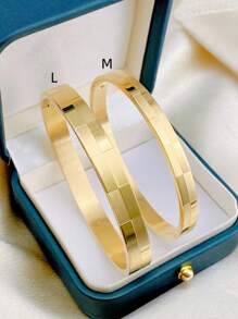 1 pieza Brazalete a cuadros dorado estilo simple de moda - Amarillo Oro - Ver 1