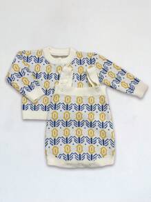 Baby Floral Pattern Contrast Lace Cardigan & Cami Knit Bodysuit - Multicolor - View 4