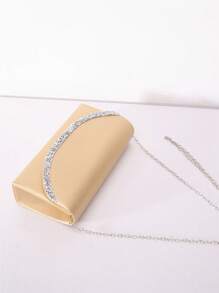 Simple Golden Clutch Bag With Rhinestone Detailing - Gold - View 5