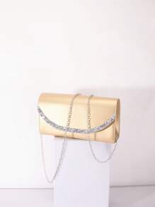 Simple Golden Clutch Bag With Rhinestone Detailing - Gold - View 1