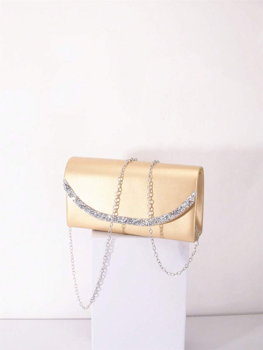 Simple Golden Clutch Bag With Rhinestone Detailing - Gold - View 1
